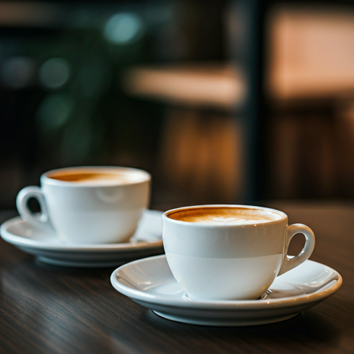 Dos tazas de café sobre una mesa con enfoque suave